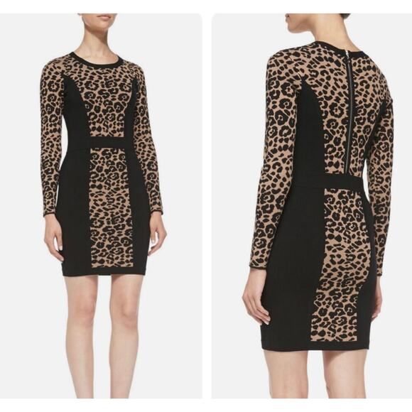 MILLY Cheetah Long Sleeve Knit Sheath Dress Black Animal Print Size Small - Picture 1 of 7